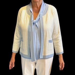 Cyrus Blue and White Cozy Cardigan Sweater